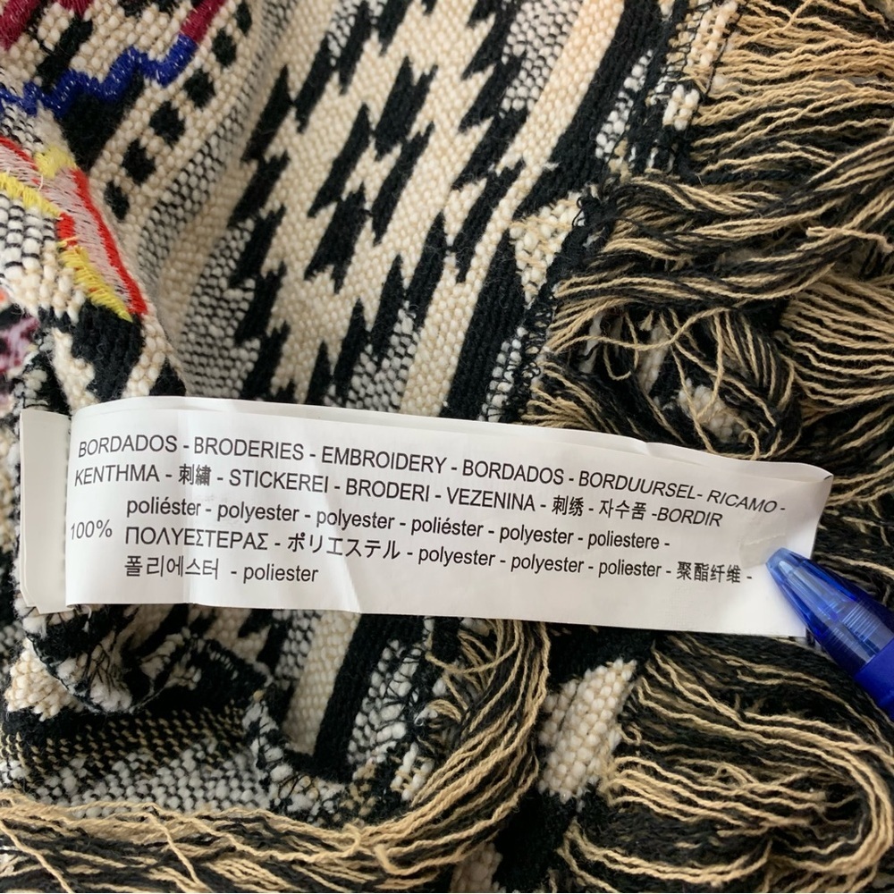 Zara Open Cardigan Jacket Tapestry Fringes Sz XS Oversized Multicolor Aztec Boho - Picture 11 of 15